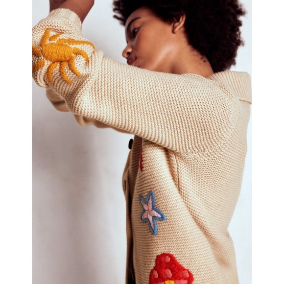 Boden Embroidered Collared Cardigan Medium Ecru Marl New With Tags - Picture 4 of 12